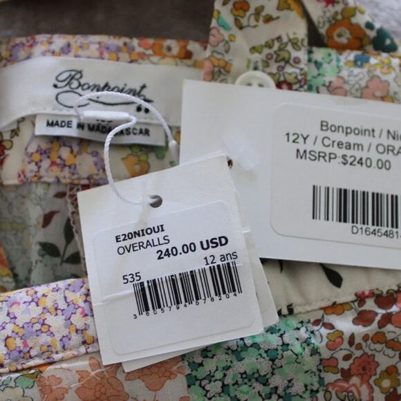 NWT Bonpoint Nioui Cotton Overalls Smocked Bib Floral Boho Print Girls 12 - Picture 8 of 9